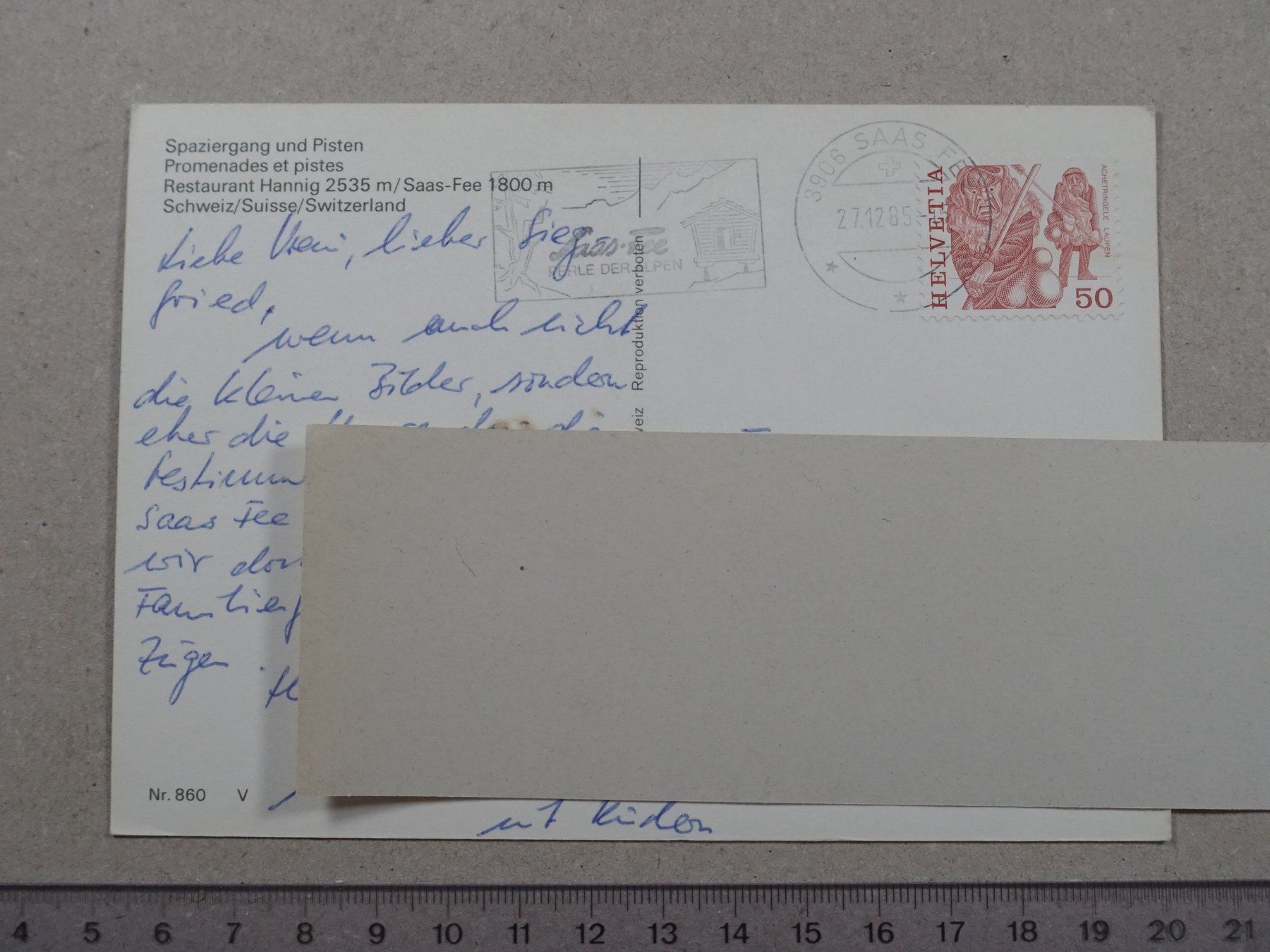 Cartoline postali: Saas-Fee, Hannig, 1985 – Usato da Lenzburg venduto da fh1 1