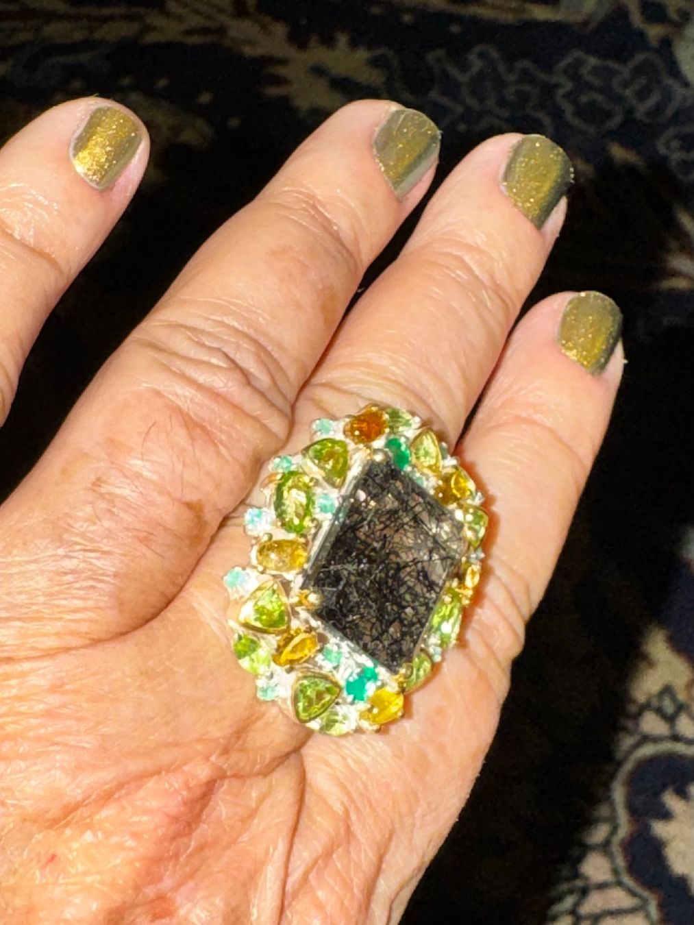 Llan Valls Joies Anelli: ⚫Unique Piece Rutilated Quartz Ring Emerald Peridot Citrine – Nuovo (secondo la descrizione) da Birsfelden venduto da Brut-Reserve 7