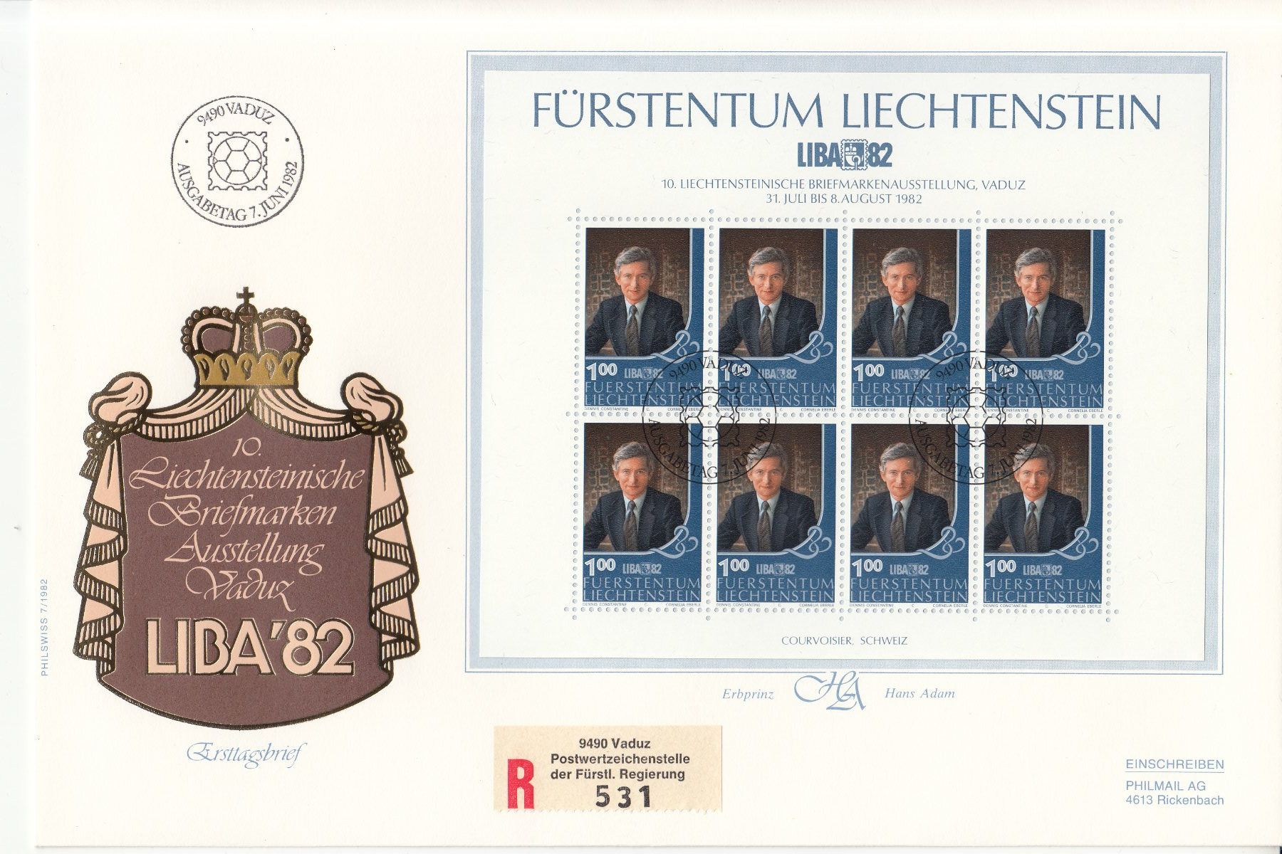 Tutti i francobolli: LBK 736 - 737 Kleinbogen FDC Grossbrief 07.06.1983 – Usato da Bürglen TG venduto da StampGraf 2
