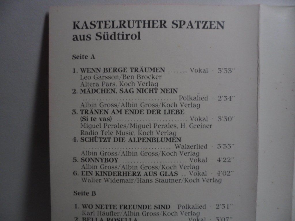 Kompaktkassetten: KASTELRUTHRT SPATZEN  Wenn Berge träumen – Gebraucht aus Langnau i. E. von gf2_29jt 1
