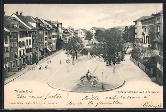 Cartoline postali: Winterthur, Kasernenstrasse und Techniku – Usato da Berlin venduto da bartko-reher