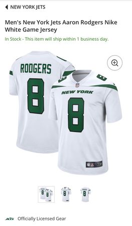 New York Jets Aaron Rodgers Nike Game Jersey NFL