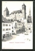 Rapperswil, Hauptplatz mit Schloss, belebt, um 1900