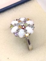 Vintage 925er Silber Ring Natur Opale bunte Edelsteine Top