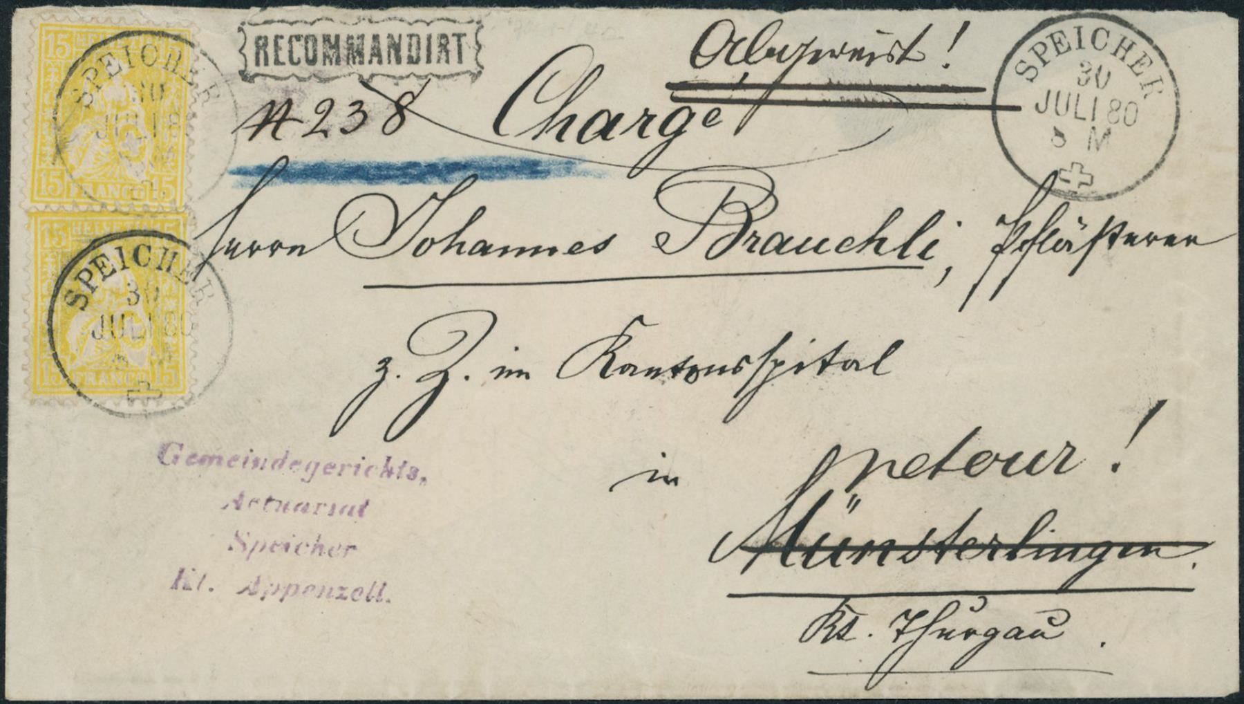 Tutti i francobolli: 1880 - Sitzende Helvetia - Brief - MeF – Usato da Schindellegi venduto da leecollect