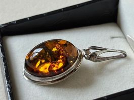Bernstein Anhänger, gross, Silber 925