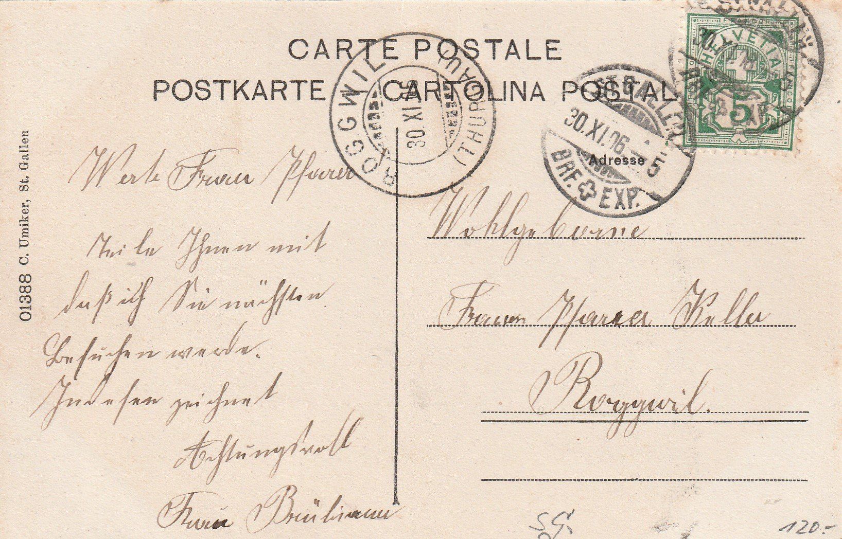 Cartoline postali: Eggersriet-Postbüro und Handlung-1906 – Usato da uttwil venduto da Koehlerfred 1