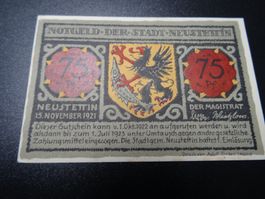 Notgeldschein 75 Pfennig der Stadt Neustettin 1921-1923