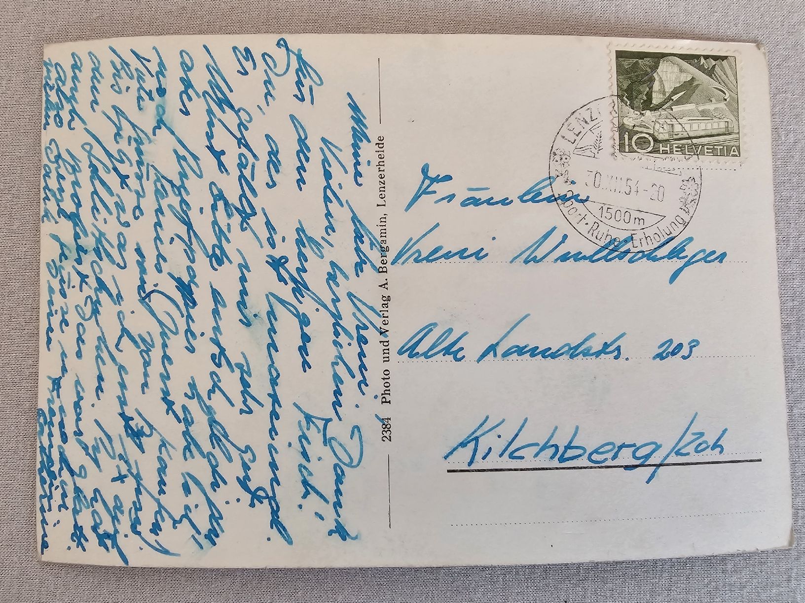 Ansichtskarten: Ansichtskarte Lenzheide mit Stätzerhorn gestempelt 1954 – Gebraucht aus Bütschwil von Taranabo 1