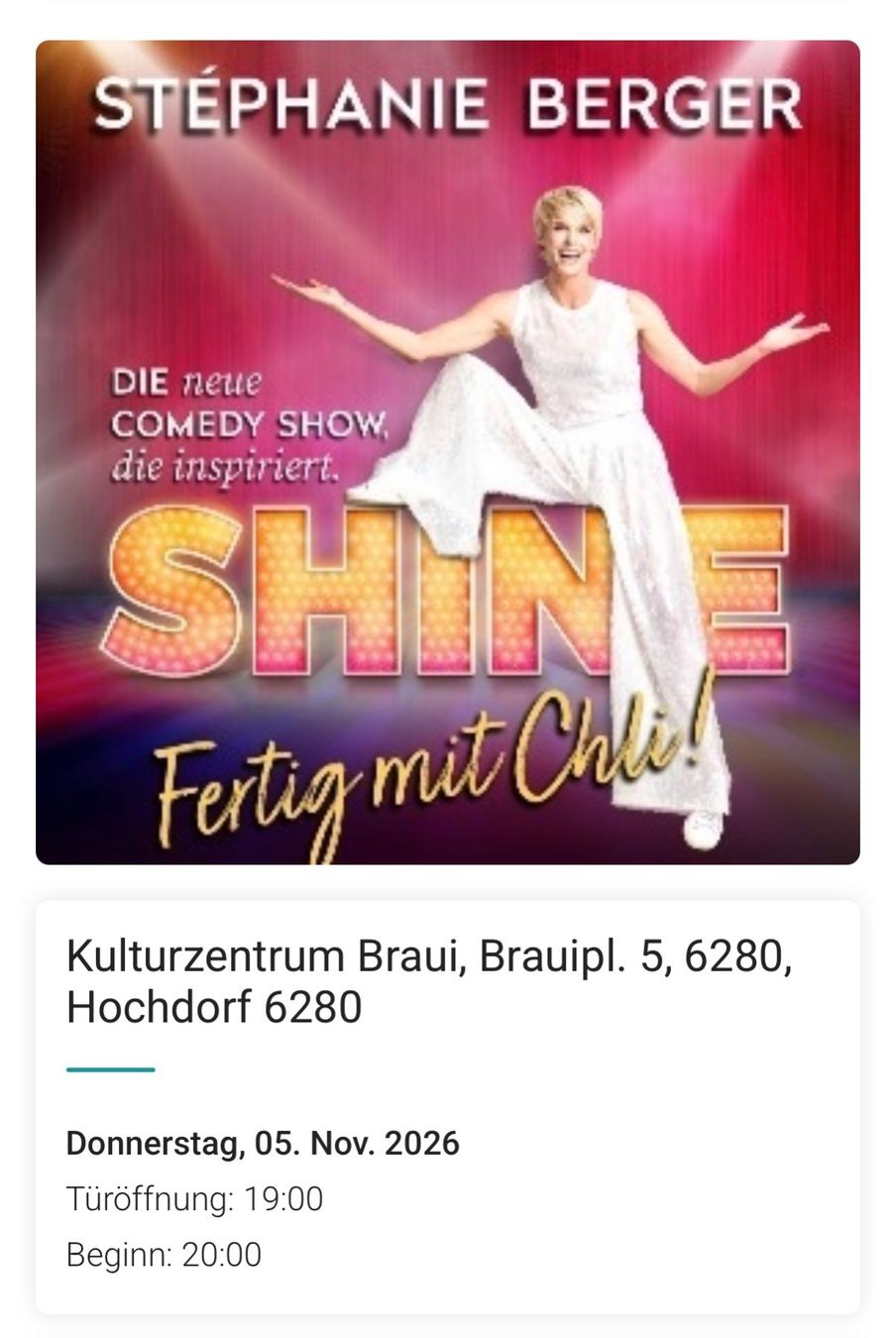 2x Comedy-Show Stéphanie Berger Shine Tickets 5. Nov 2026 (Neu und ...