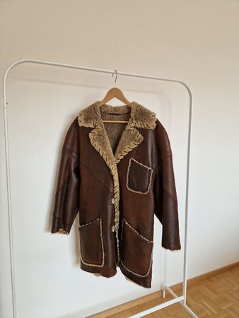 Warme Vintage Shearling Jacke, Echtleder, Grösse M/L
