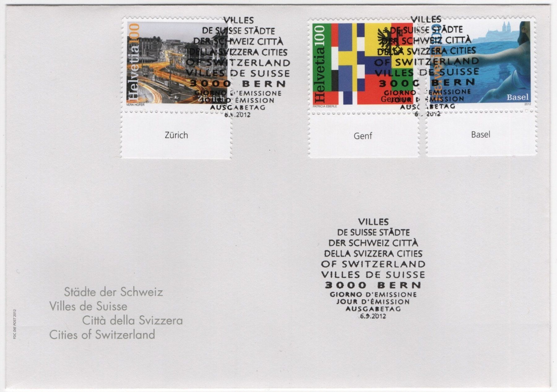 Alle Briefmarken: Schweizer Städte Marken mit TAB (dt) auf illustriertem FDC – Gebraucht aus Eglisau von Chperfins