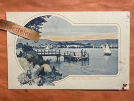 Originale alte Ansichtskarte Zürichsee Partie mit Steg.