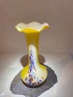Gelbe Murano Glas Vase mit Farbklecksen