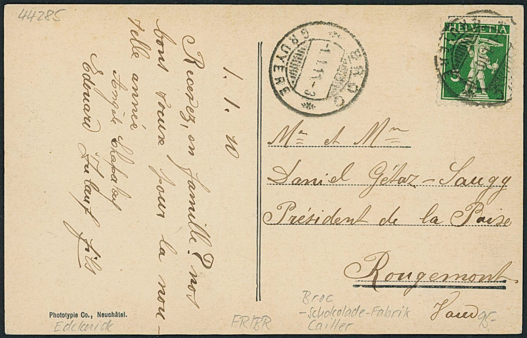 Cartoline postali: FR Broc - Schokolade - Cailler – Usato da Schindellegi venduto da masutka7 1