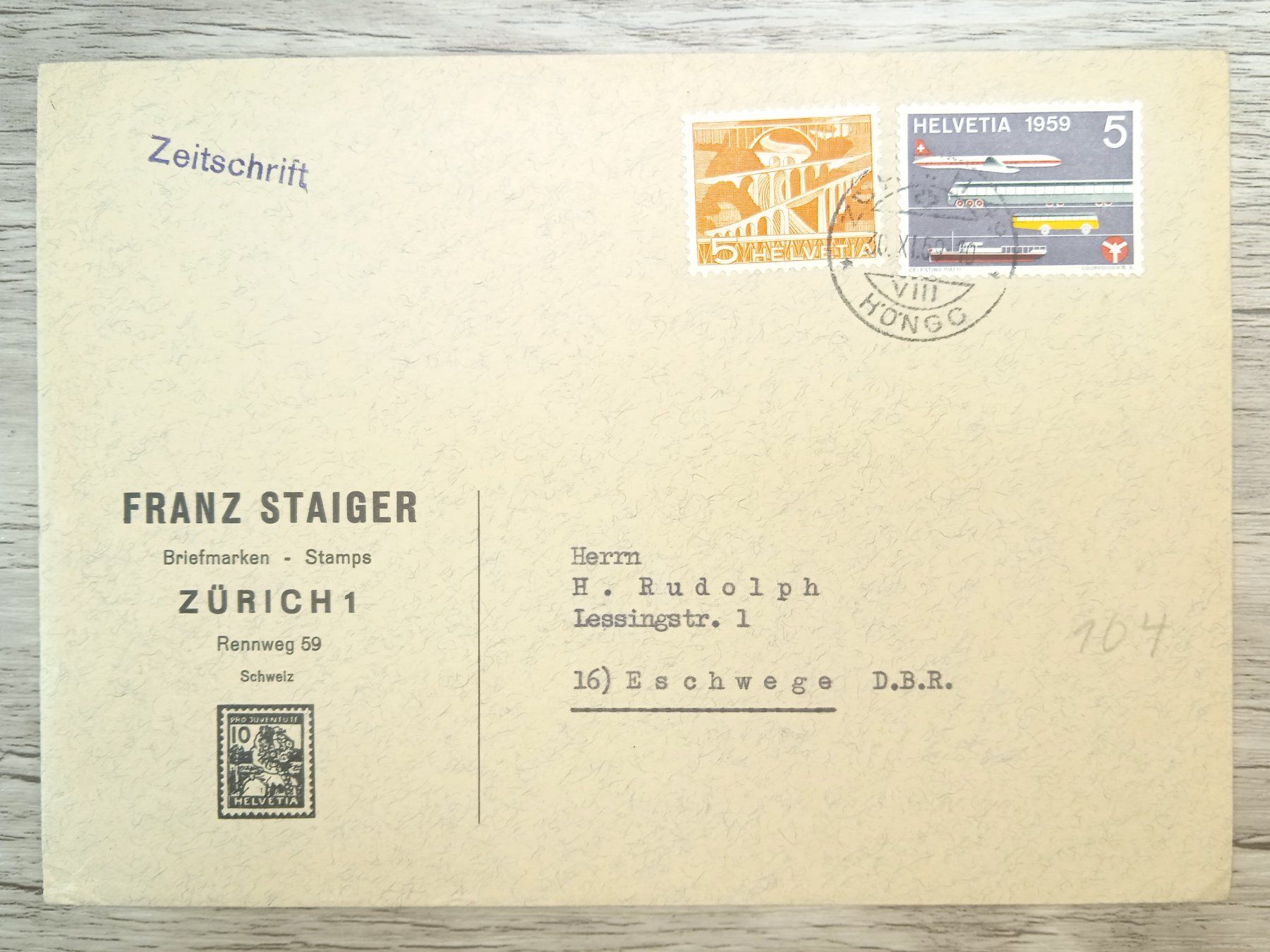 Tutti i francobolli: TR69 Enveloppe + Timbre Suisse 1959 – Usato da Cousset venduto da Patrick_Collections