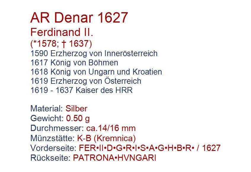 Tutti le monete: AR Denar 1627 – Usato da Flamatt venduto da samowarow 1