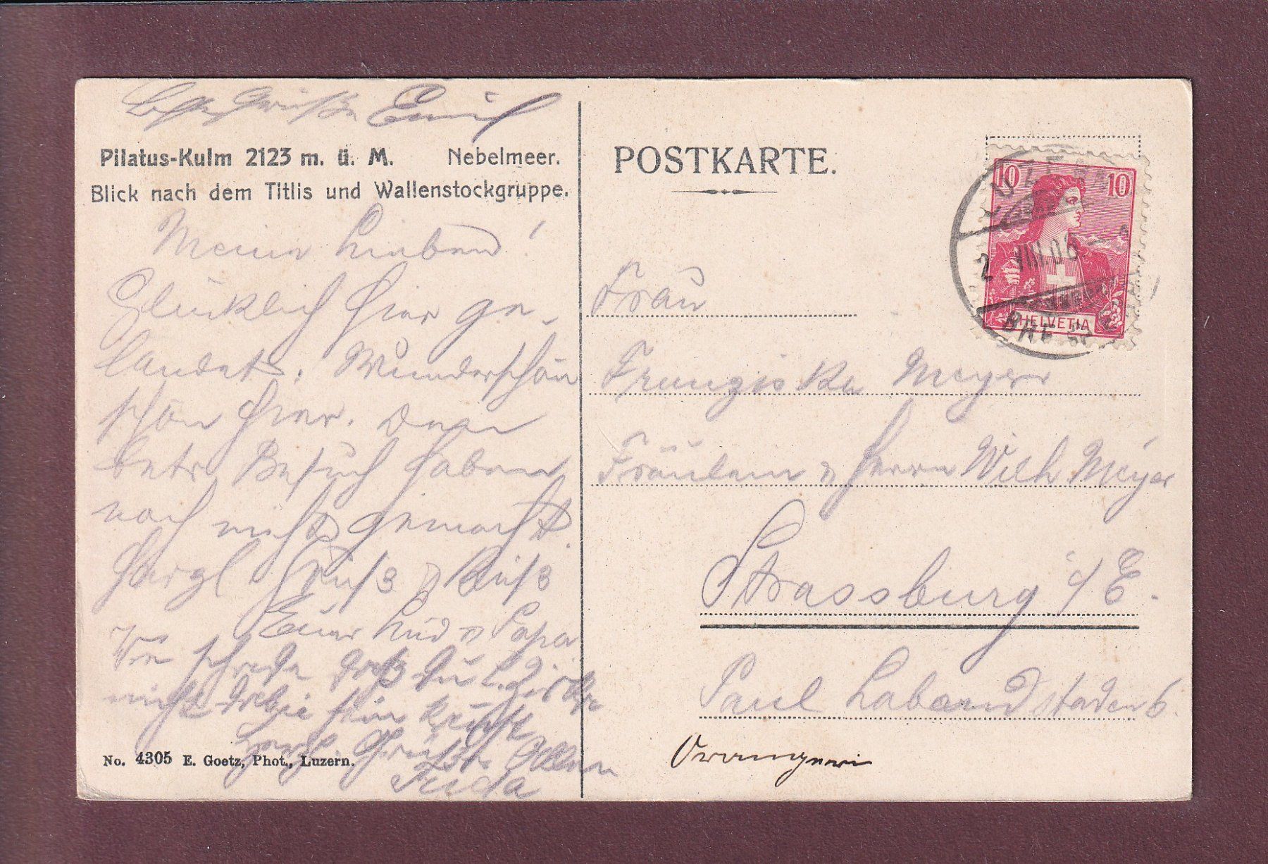 Ansichtskarten: PILATUS-KULM - Nebelmeer - 1908 – Gebraucht aus Pully von nicecards 1