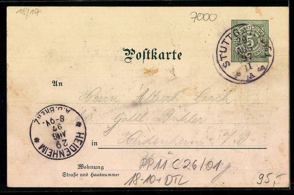 Ganzsachen: Litho Ganzsache PP11 C26 /01: Stuttgart, – Gebraucht aus Berlin von bartko-reher 1