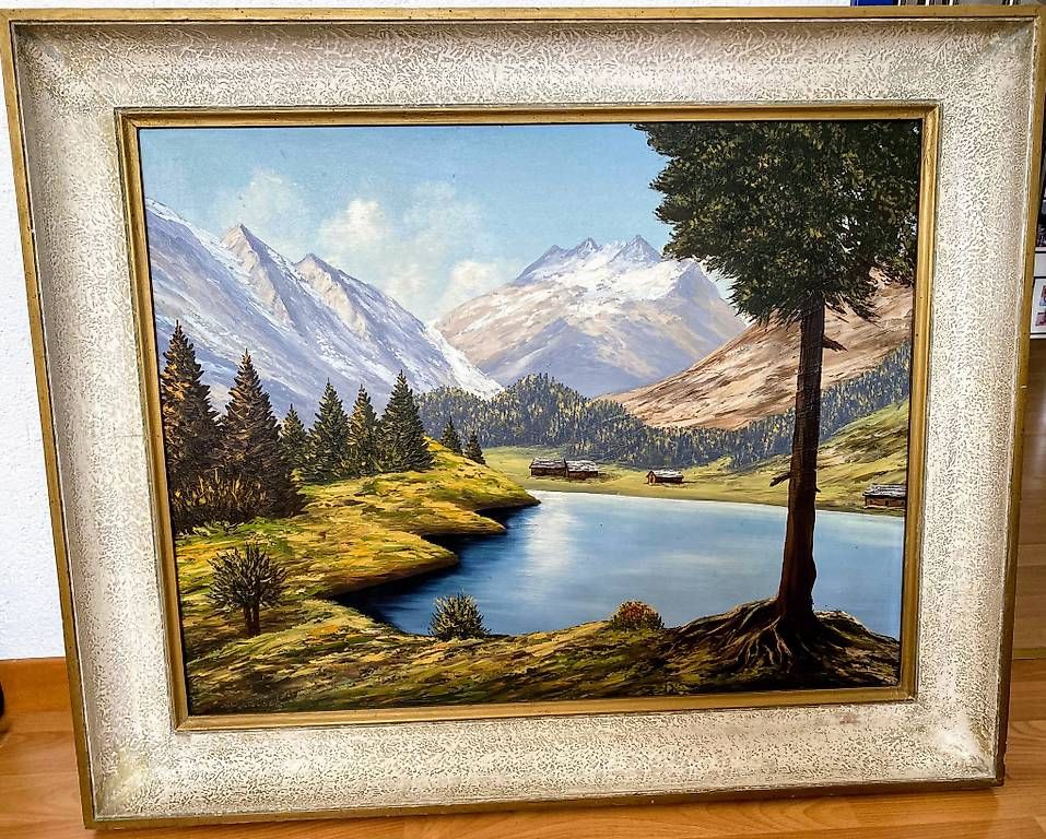 Gemälde: Antikes Bild mit Bündner Gebirgslandschaft – Gebraucht aus Rothenburg von Pilatus_6023