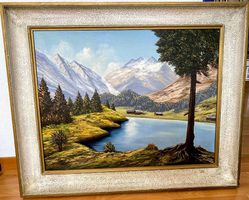 Antikes Bild mit Bündner Gebirgslandschaft