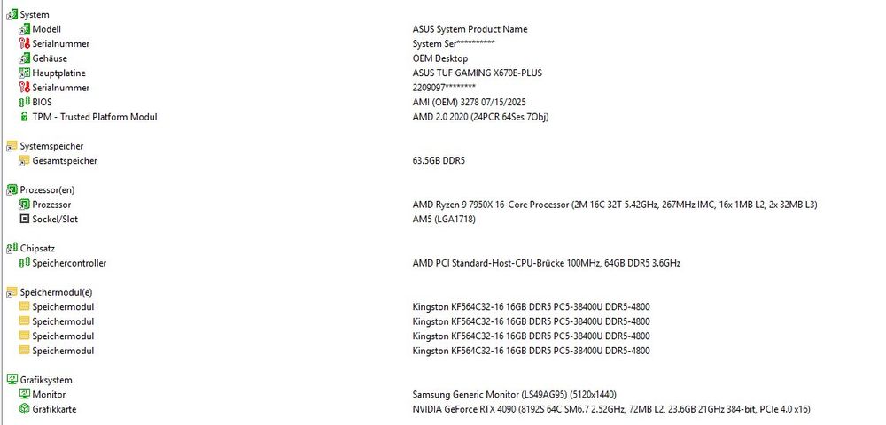 Gamer PC: RTX4090, 64GB RAM, AMD 7950X, 1+2TB SSD (Gebraucht) in St ...