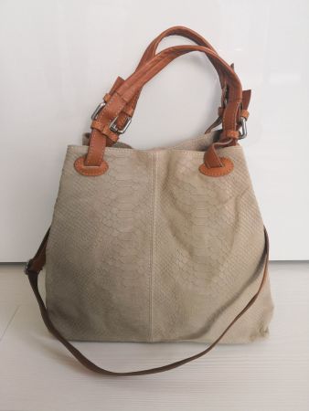 🤩LEDER-TASCHE MIT SCHLANGEN OPTIK BEIGE NEU