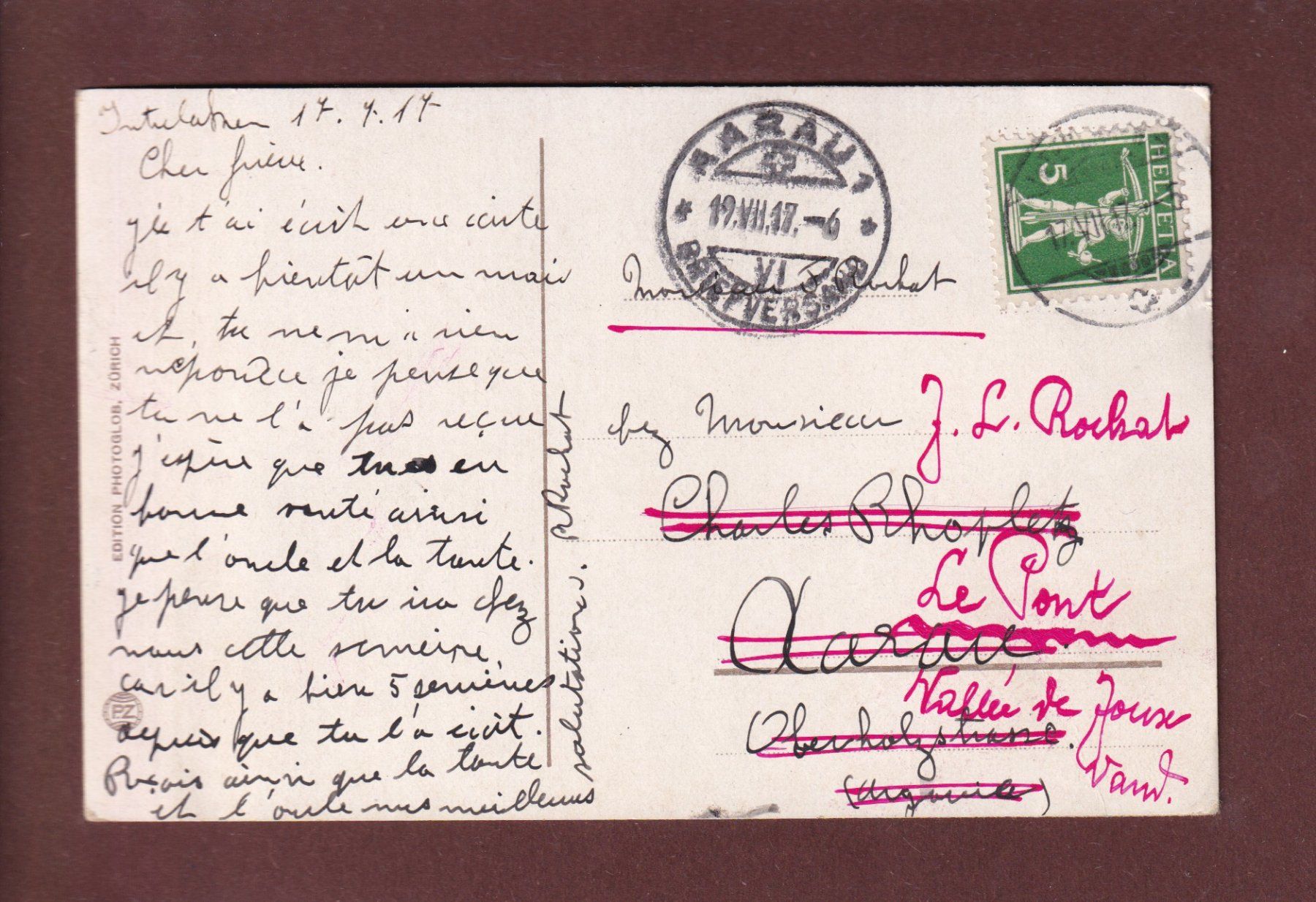 Cartoline postali: INTERLAKEN - Kursaal - 1917 – Usato da Pully venduto da nicecards 1