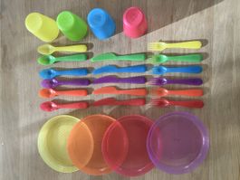 Kindergeschirr Set bunt Kunststoff Becher Teller Besteck
