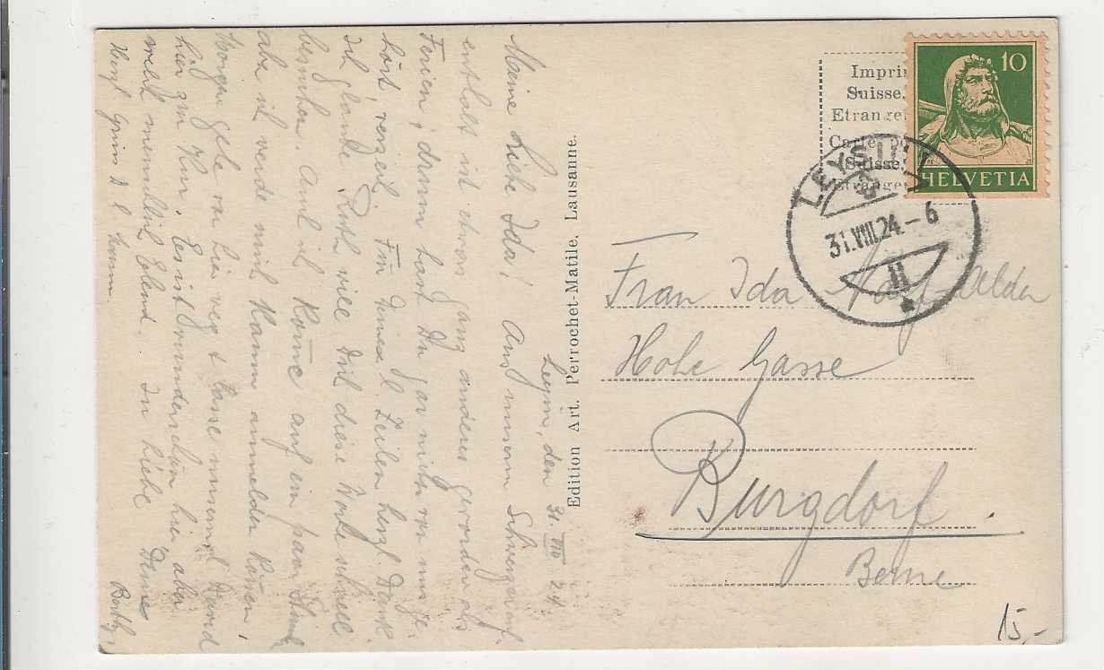 Cartoline postali: Leysin, 1924 – Usato da Spiez venduto da Niesen20 1