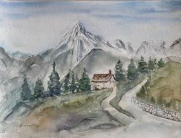 Maria Fischer Walpen, Aquarell, Wallis, Landschaft, signiert