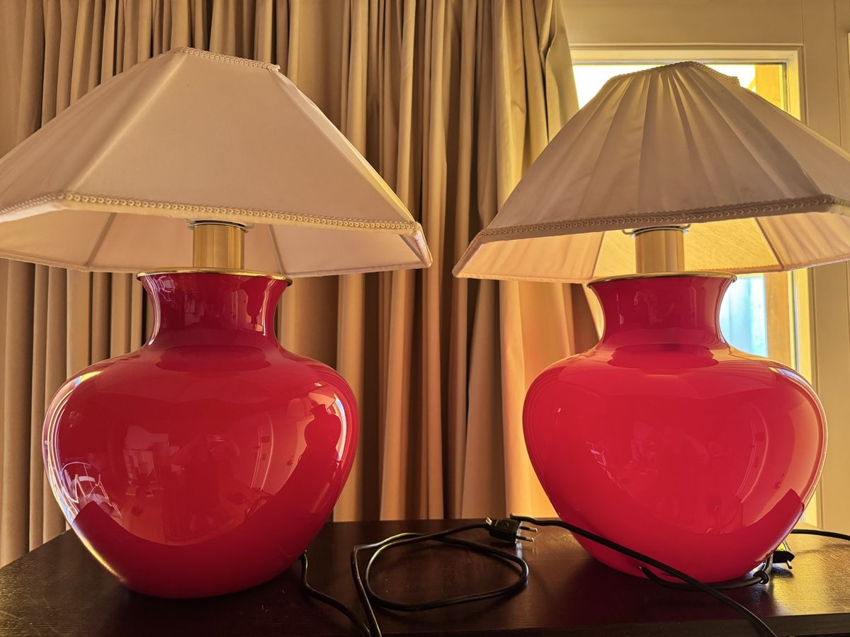 Murano Lampen: 2 rote Murano Tischlampen – Gebraucht aus Bern von Cardi11