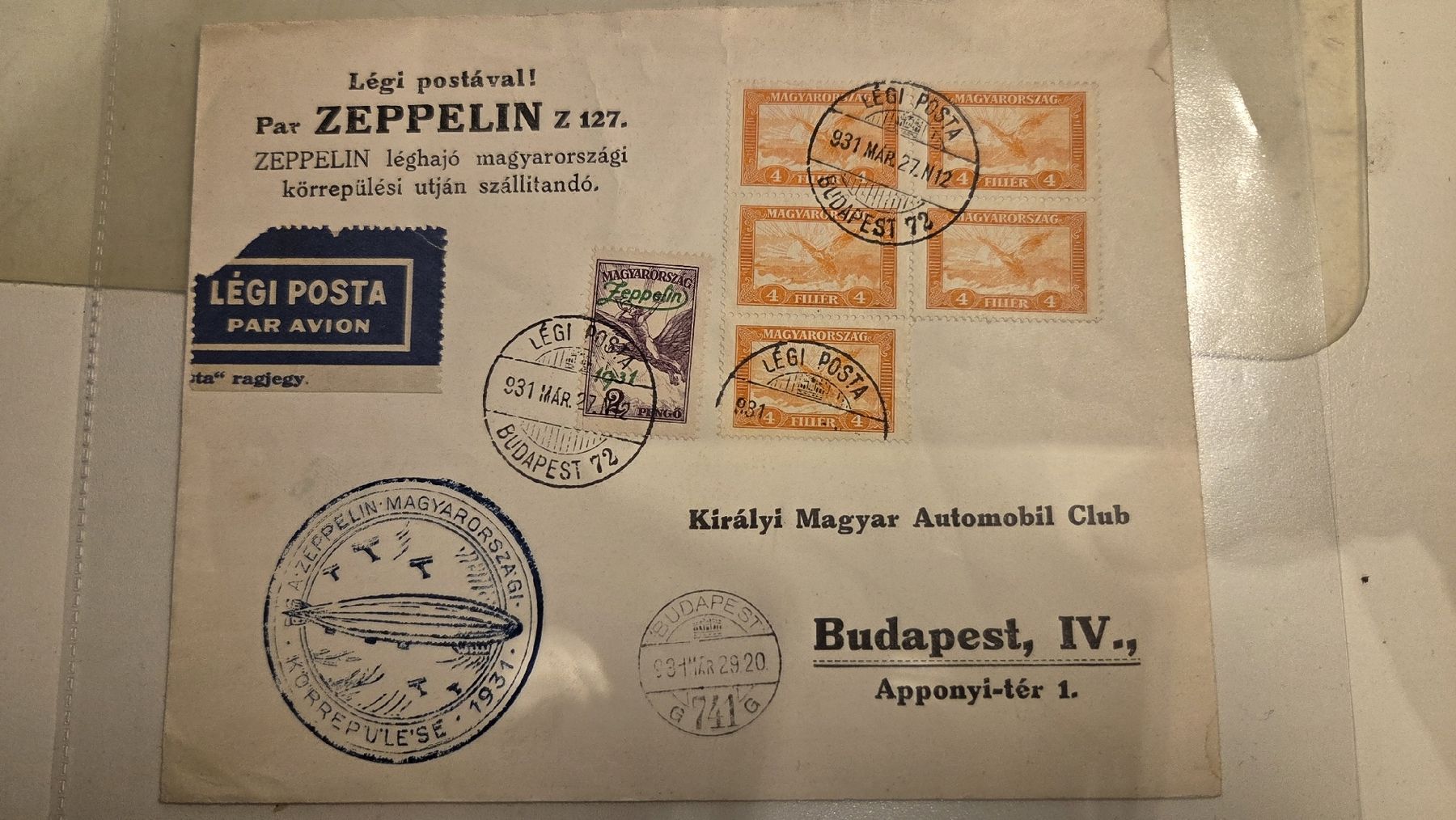 Tous les timbres: 1931 Z127 Zeppelin Ungarn Flug – D'occasion à Arni AG par Moth68