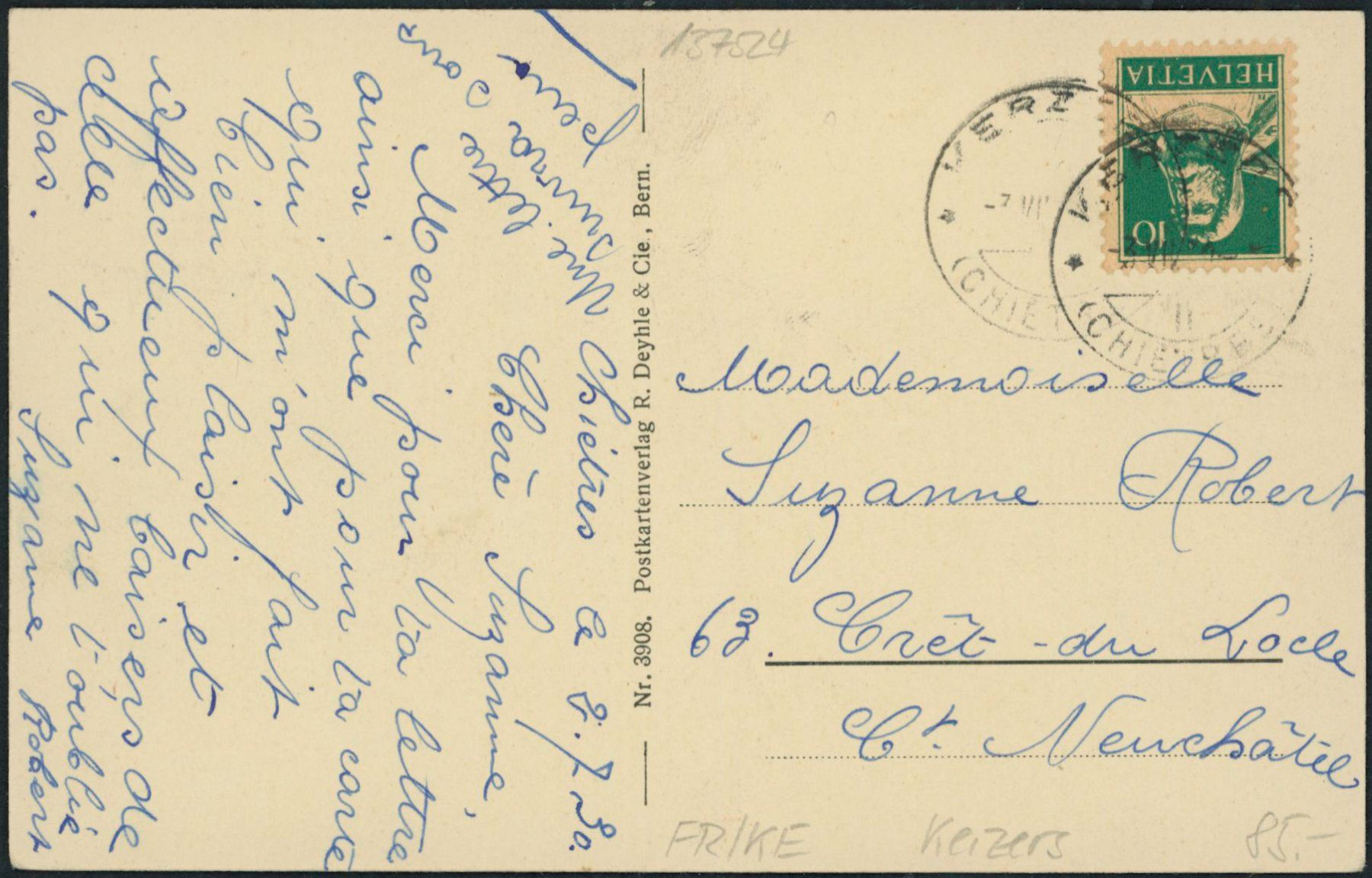 Cartoline postali: FR Kerzers – Usato da Schindellegi venduto da stationary 1