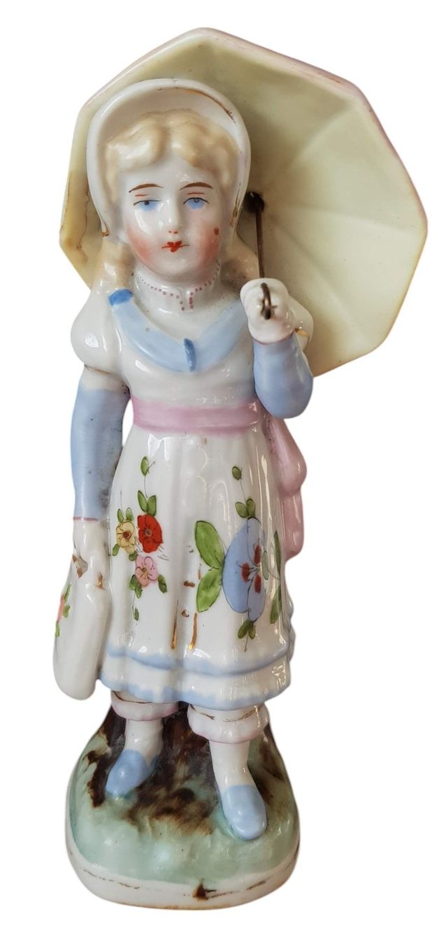 Statuette: Porzellanfigur antik - Mädchen mit Schirm – Usato da Mörschwil venduto da antiksalon 2