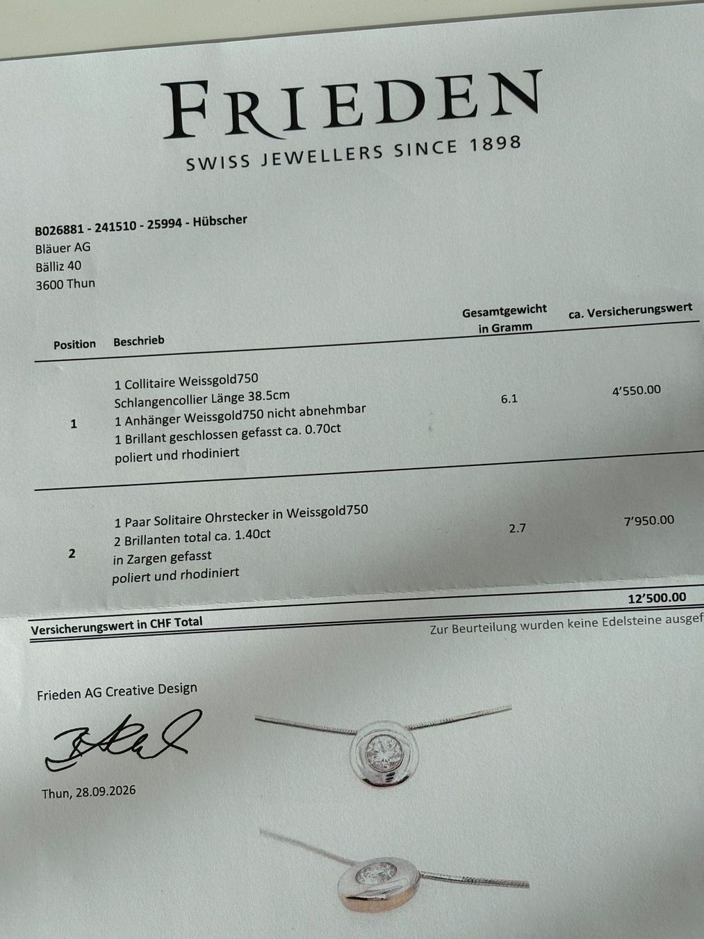 Ketten: Weissgold Collier mit 1 Brillant – Gebraucht aus Thierachern von Herci 4