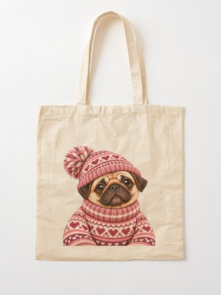 Taschen: Stofftasche - Mops im Norwegerpulli - inkl. Versand – Neu und originalverpackt aus Basel von Kunterbunt12