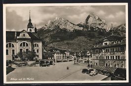 AK Schwyz, Stadtplatz mit Mythen