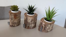 3 small tree stump log planters decorative