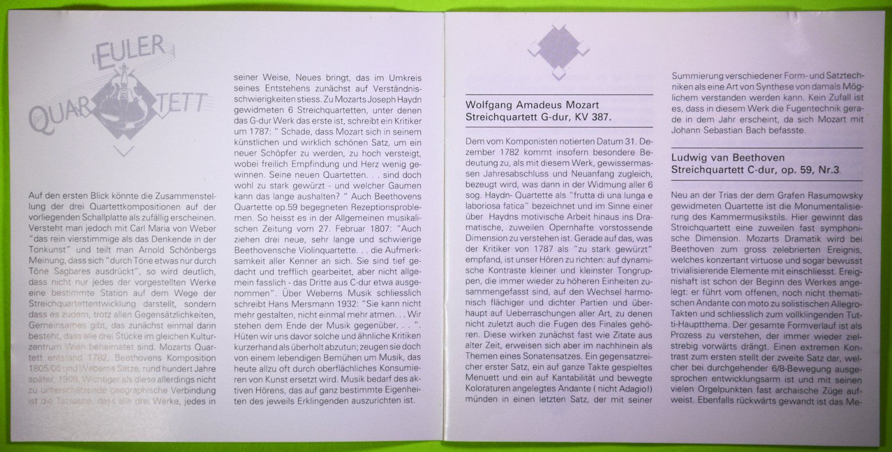 CD: MOZART  /  BEETHOVEN  /  WEBERN  /  EULER STREICHQUARTETT – Nuovo (secondo la descrizione) da Luzern venduto da piro12 3