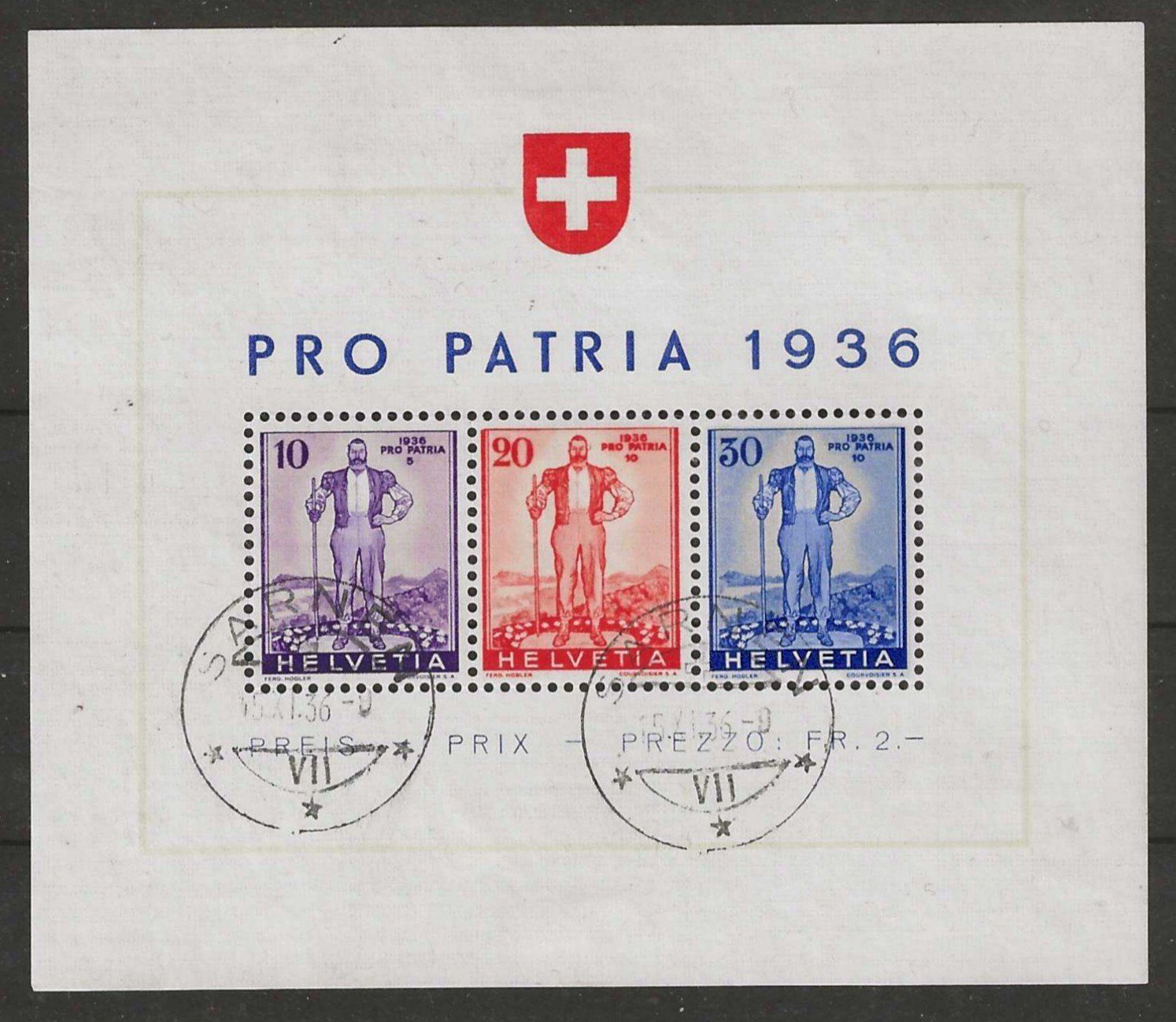 Tutti i francobolli: 1936 : Pro Patria Block W8, KP 300.-- – Usato da Gümligen venduto da Geniusbuy