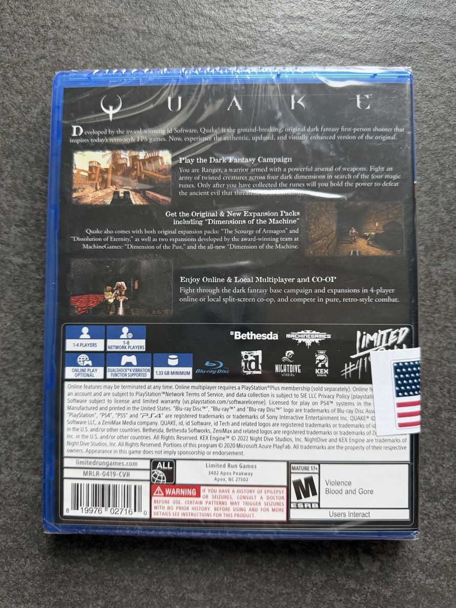 Sony Giochi: Quake PS4 Limited Run Games – Nuovo (secondo la descrizione) da Zürich venduto da cENS0R 1