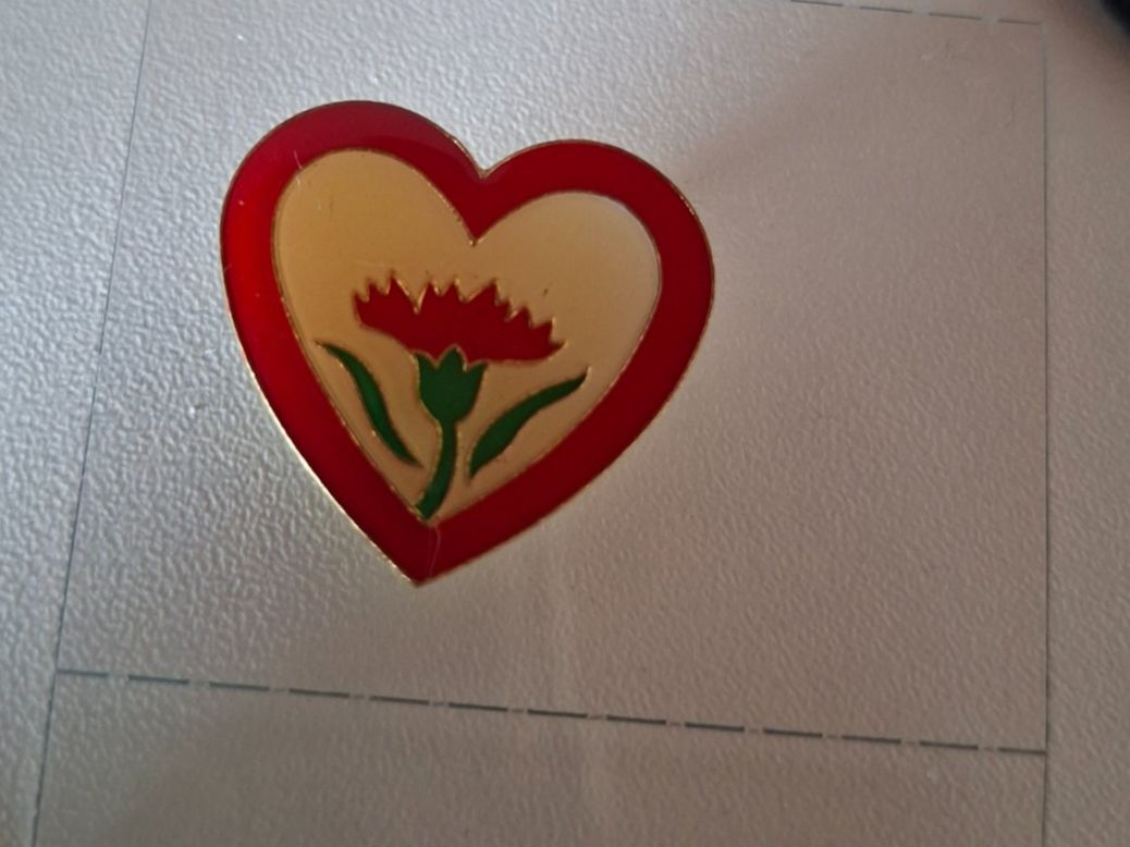 Plaquettes & Badges: Pin Herz rot-weiss mit Blume – D'occasion à Erlinsbach par pfunky