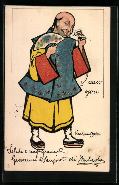 Cartoline postali: sign. Eraham Hyde: Chinese mit Fächer n – Usato da Berlin venduto da bartko-reher