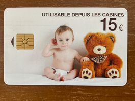 Telefonkarte Frankreich, Baby mit Teddybär