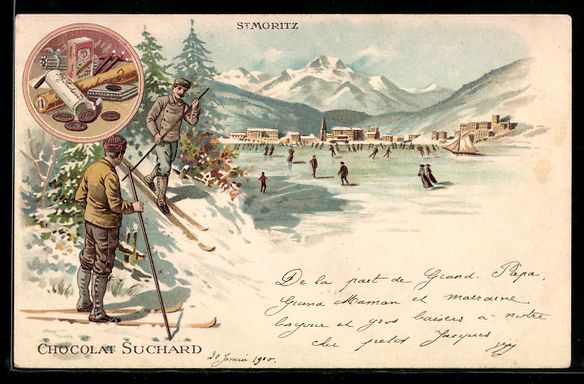 Cartes postales: Litho St. Moritz, Ortsansicht mit Ski- u – D'occasion à Berlin par bartko-reher