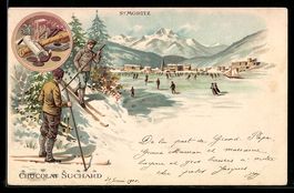 Litho St. Moritz, Ortsansicht mit Ski- u