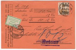 RÜTI (ZÜRICH) - 12 Rp. Helvetia auf retournierter NN-Karte
