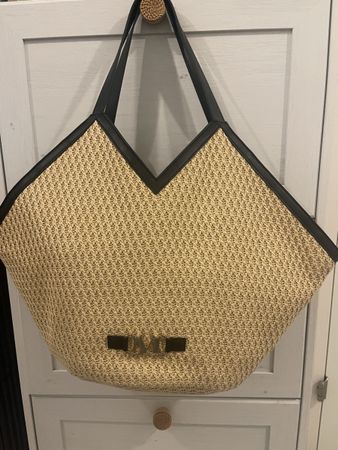 Max Mara Beach Bag / Sommer Tasche aus Bast mit Leder, Top Z