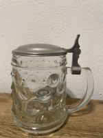 Bierkrug mit Zinndeckel, Glas, Vintage, Sammlerstück!